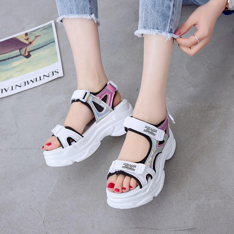 open toe velcro platform sandals