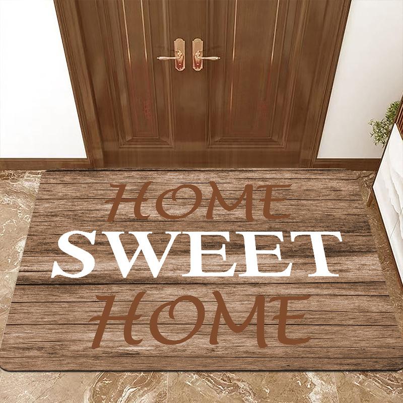 

1pc Chic Lettering Home Sweet Home Wood Grain Entrance Mat - Non-Slip Polyester Floor Mat - Great for Kitchen , Laundry Room 40X60cm