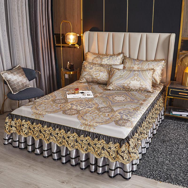 Luxuriöse waschbare, eisweiche Bettwäsche, Spitzen-Bettrock, Stickerei, malerische Tagesdecken, Queen-Size-Bett, zusammenklappbare Kühlmatte