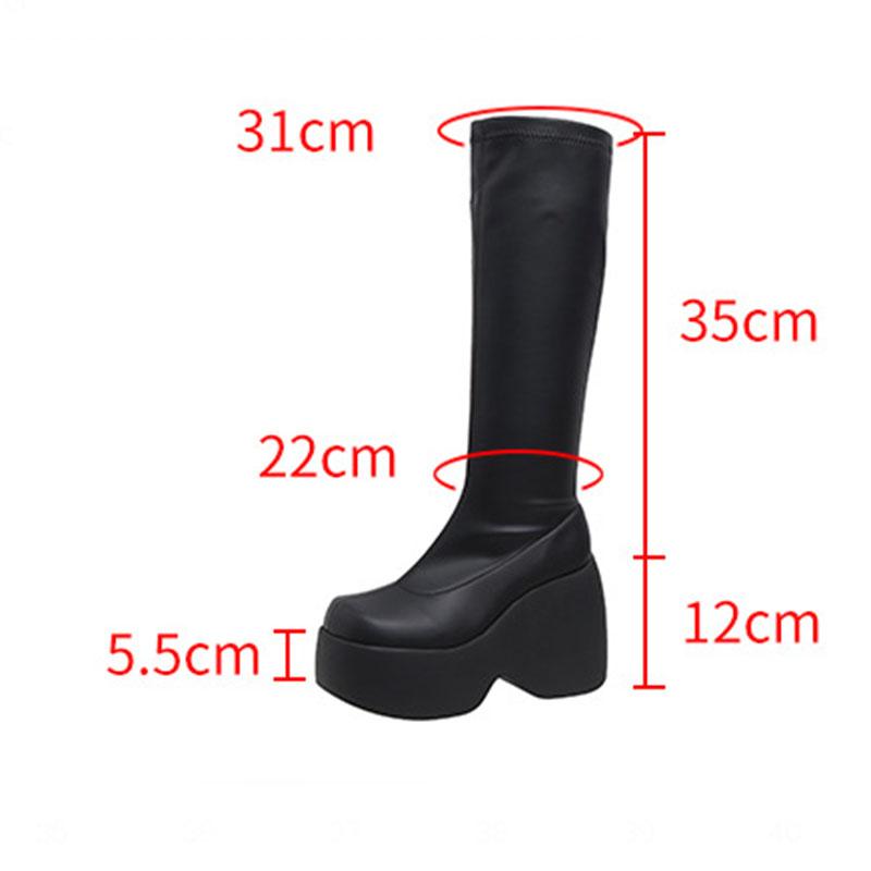 Women Chunky Platform Long Boots Gothic Style Elegant Sexy Big Size 43 Walking Comfy Black Platform Botas Shoes