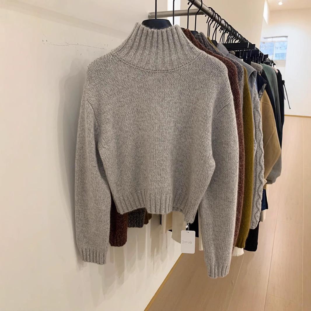 

Women s French High Neck Cashmere Sweater - Autumn Winter Thick Knit Medium