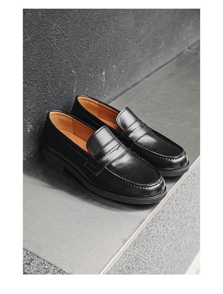 Men's Black Leather Slip-on Loafers, Casual Business Formal Derby Shoes, British Style, 14532-J