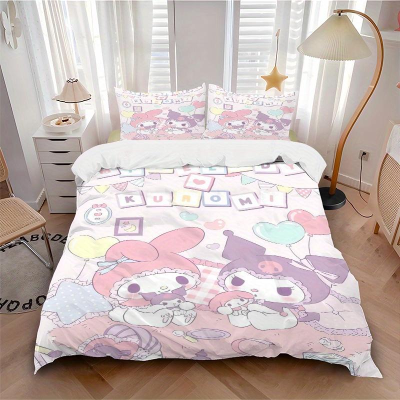3pcs My Melody & Kuromi's Party Bedding Set, Including 1 Quilt Cover and 2 Pillow Shams, Without Filling, Soft and Comfortable Home Bedroom