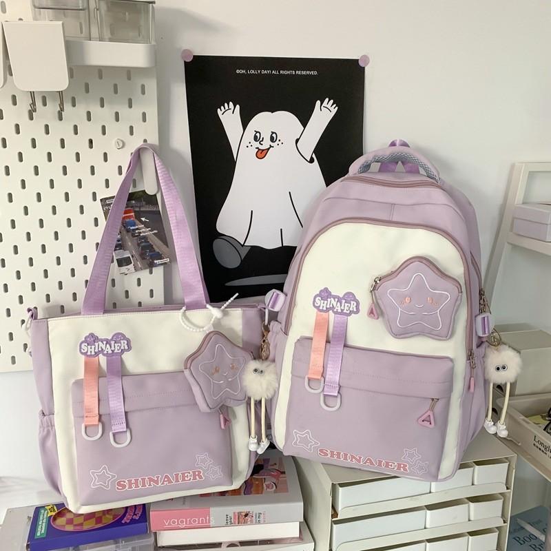 Youthful Style Nylon School Backpack With Color Blocked Cute Letter Star Print For Teens