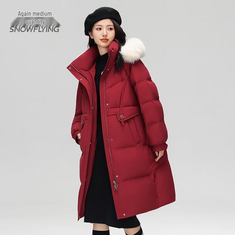

XueZhongFei Women s Mid-Length Over-Knee Down Coat with Large Fur Collar 170/92A