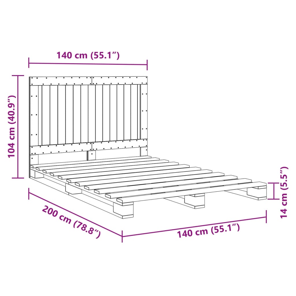 Solid Wood Bed with Headboard Gray 140x200 cm Pine