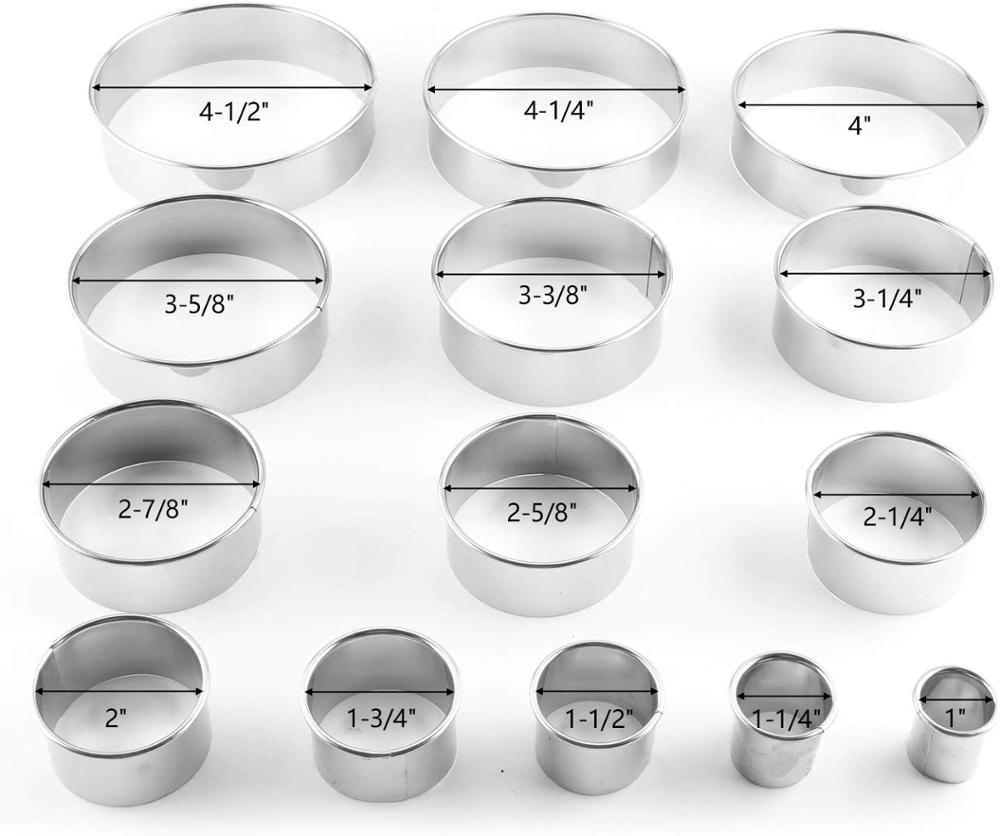 Stainless Steel Cookie Cutter Set, Round Metal Cake Decorations Tools,Baking Molds for Making Tiramisu,Mousse,Etc, 14 Pcs