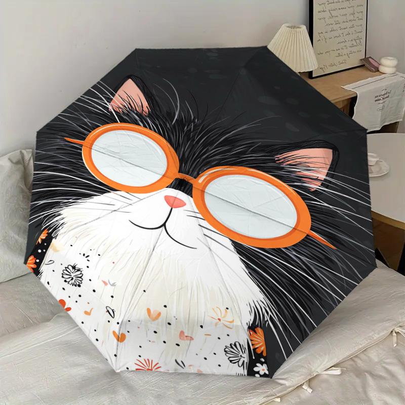 1pc cat glasses Pattern Umbrella Design Automatic Opening and Closing Umbrella, High-quality Travel Umbrella, Lightweight and Portable, -56