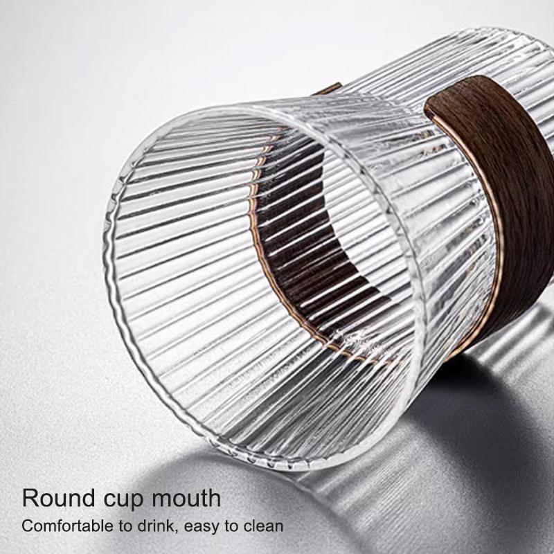 Japanese Vertical Pattern Milk Glass Tea Cup Transparent Wine Glass Anti-Scalding Insulation Brewing Fair Cup Coffee Drinkware