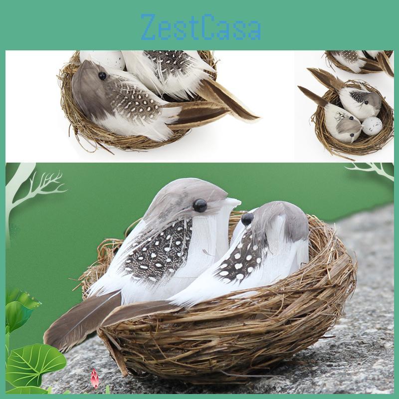 Set Realistic 1 Feathered Birds With Nest Birds Egg Artificial Garden Decor Tree