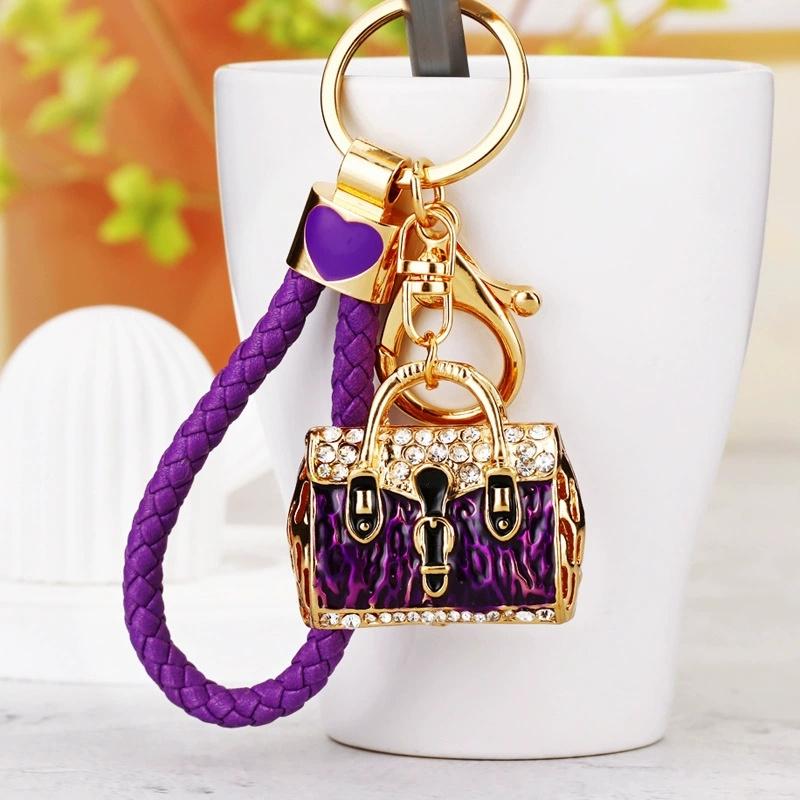 Fashion Bag Shape Crystal Keychain Girl Bag Pendant Car Pendant Creative New Rhinestone Keyring