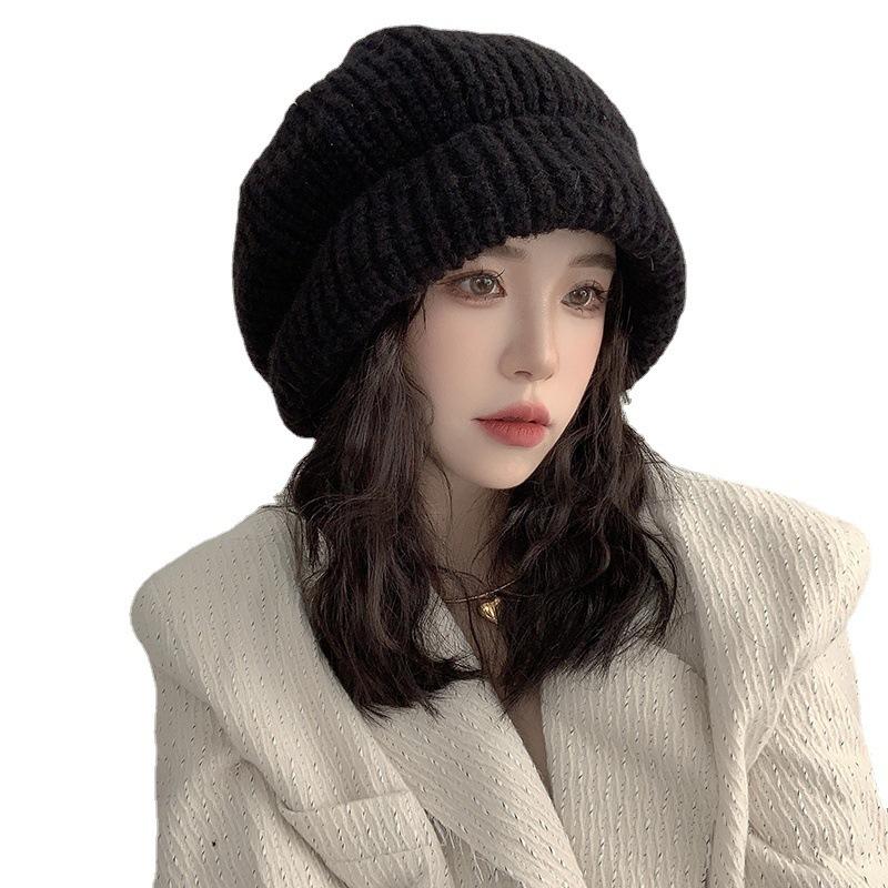 Versatile big head circumference hat women's pile hat autumn and winter warm ear protection hat casual knitted wool hat women's cold hat