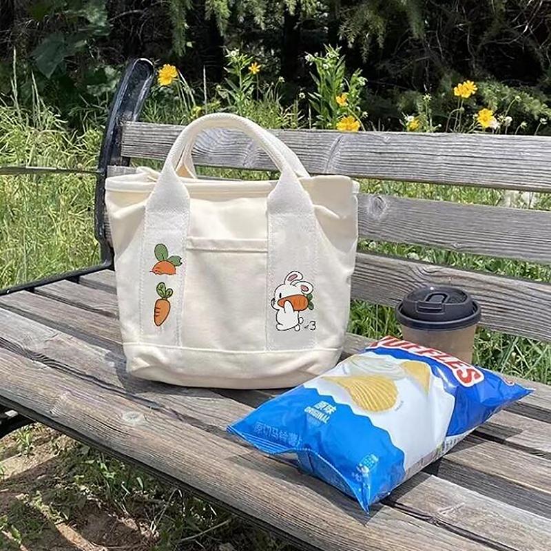 1Pc Cartoon Rabbit Carrot Women Handbag Canvas Women'S Tote Bag Portable Large Capacity Multi Pocket Lunch Bag