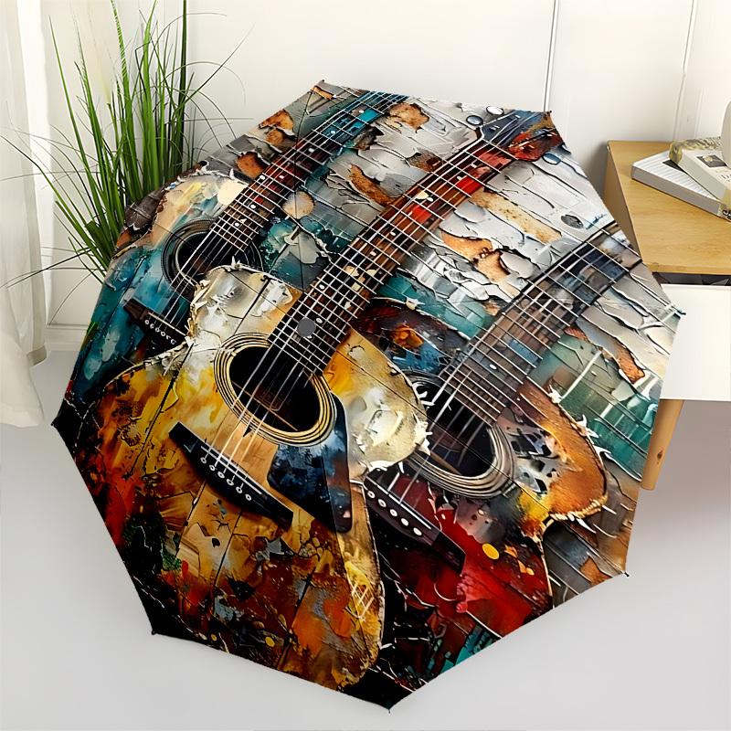 

Guitar Abstract Themed Automatic Opening and Closing Umbrella, Brightly Colored 8 rib Portable Umbrella, Suitable for Men and Women, A Perfe