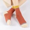 5 Pairs Women Candy Color Splicing Design Socks, Mid-tube Ribbed, Breathable, Sweat-absorbent, High Elastic