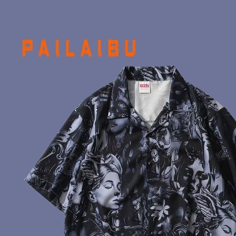 

Летняя мужская мода Гавайская рубашка в японском стиле Темный дизайн Повседневная пляжная рубашка с цветочным принтом Топы с коротким рукавом и воротником Винтажная праздничная одежда черного цвета