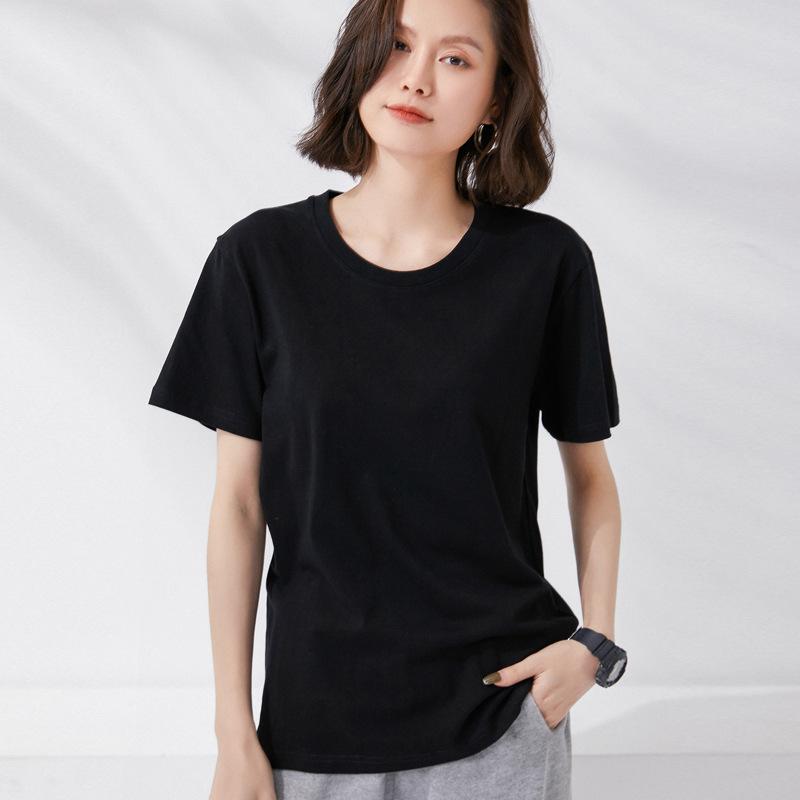 IHUASU Solid Colour T-shirt Short-sleeved Spring and Summer Women's Loose Cotton Half-sleeve O-neck Thin Top Body Shirt