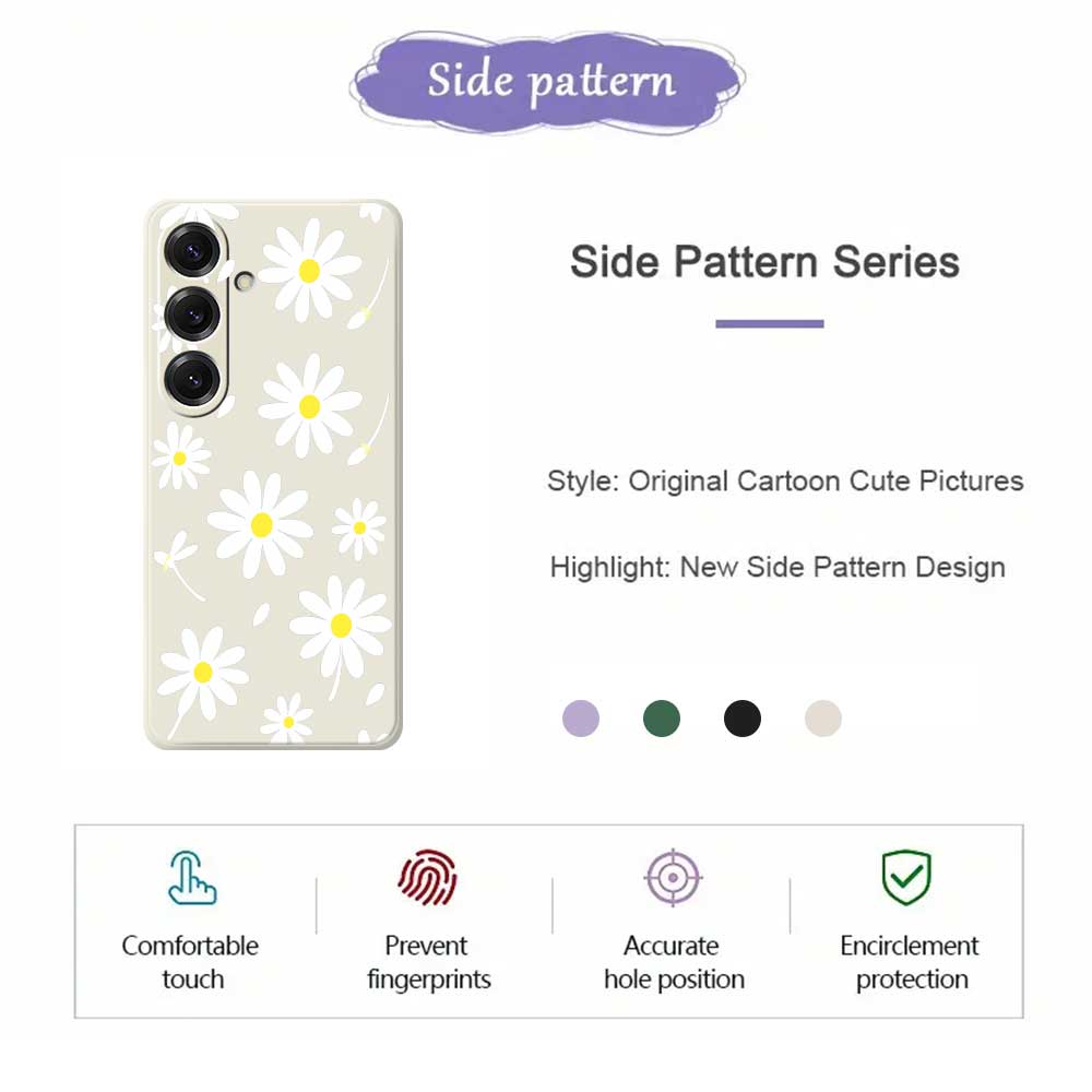 For Samsung Galaxy S25 Case White Daisy Pattern Printing Straight Edge TPU Phone Back Cover