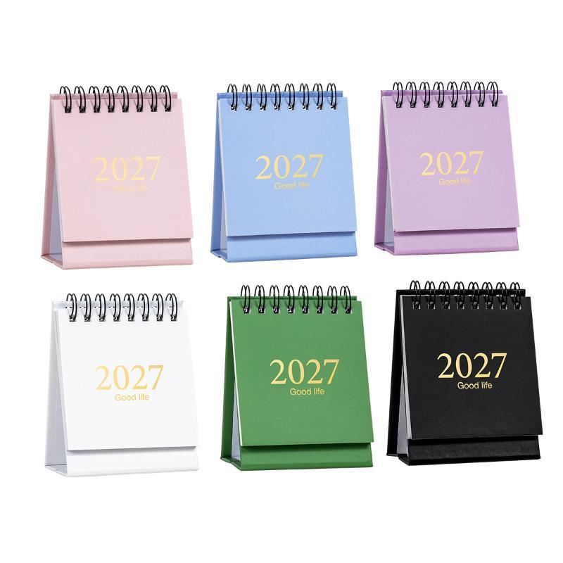 2027 Mini Desk Calendar 1Pcs Exquisite Gold Foil Spiral Bound Small Desktop Decor for Student Study Plan Gift