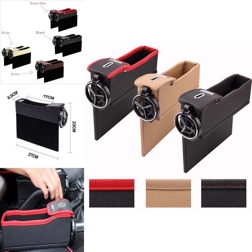 Premium Pu Leather Car Seat Storage Box Stylish Coin Collector And Cup Holder