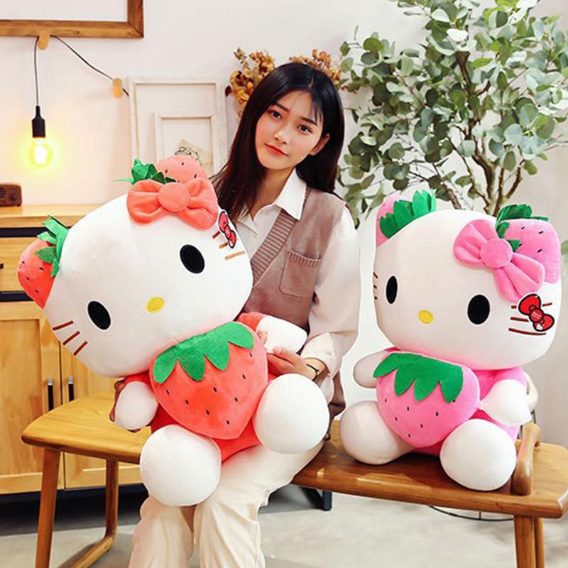 25Cmkawaii Plush Stuffed Toys Strawberry Kt Cat Pillow Dolls Birthday Gift Home Decoration Animal Doll