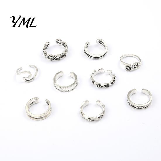 Beach Foot Jewelry 9Pcs/Set Vintage Toe Ring for Women, Adjustable Open Band Dainty Ring, Golden Silver Plated Summer Vacation Style
