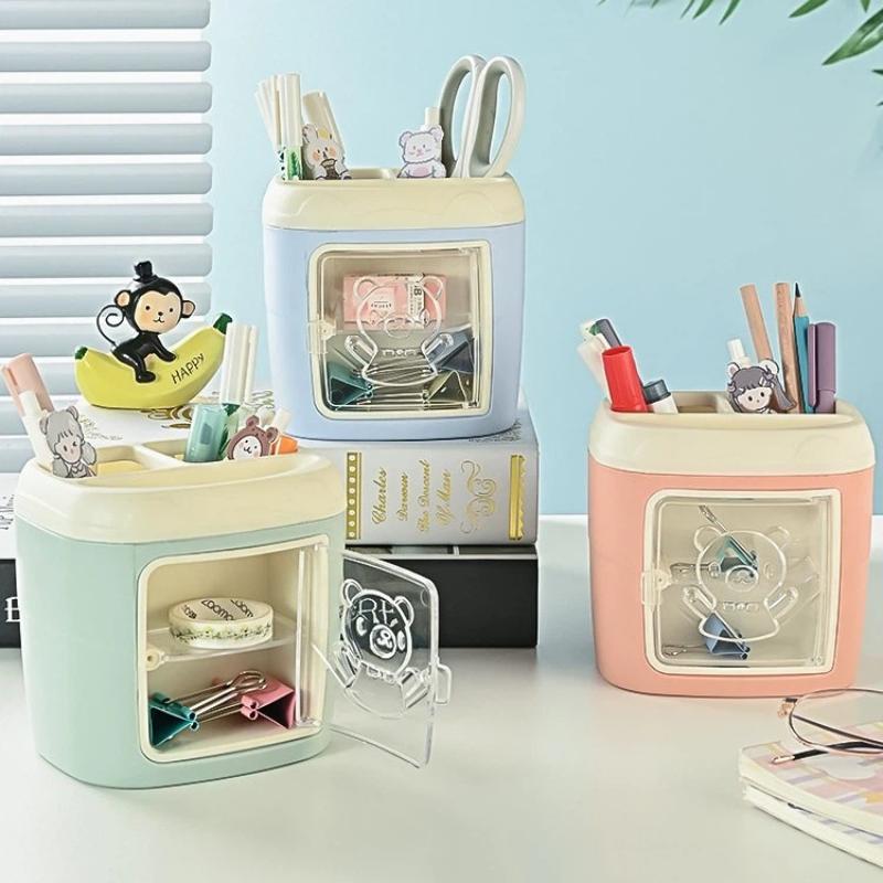 Cute Bear Pencil Holder Pen Table Organizer Multipurpose Decoration Box Desktop Storage Stationery Gift For Kids Room Decor