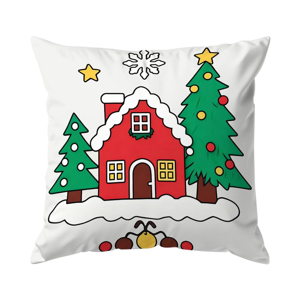 Cartoon Christmas Theme Pillowcase Bedroom Sofa Cushion Cover 100% Polyester Living Room Soft Cushion Pillowcase Home Decor