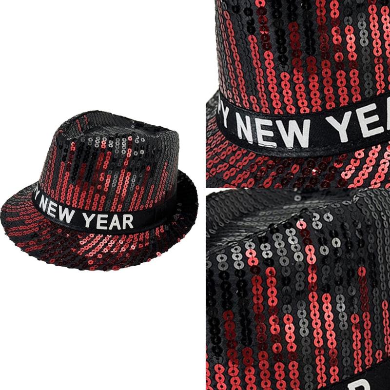 Sequined Oktoberfest Hat for Women Men New Year Eve Panama Hat Roll Brims Hat Cosplay Costume Adult Theme Party Accessory