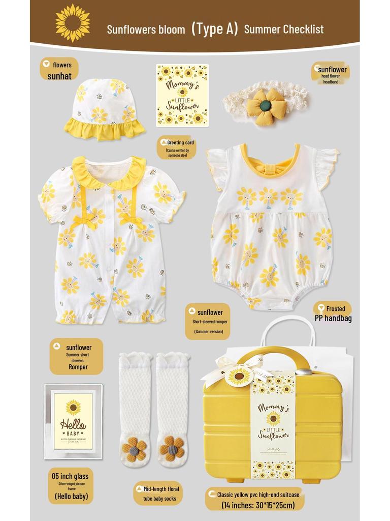 Newborn Baby Girl Sunflower Dress Gift Box - Summer/Autumn First Birthday Outfit
