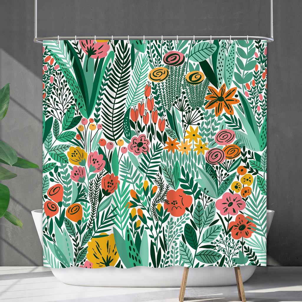 Duschvorhang Wasserdicht Und Schimmelresistent 3D Digitaldruck Pflanze Blume Und Gras Duschvorhang Badezimmer Trennvorhang