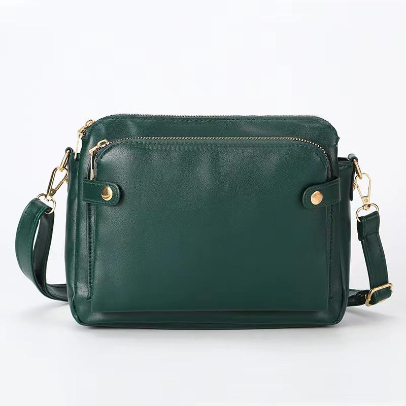 Three-Layer Leather Crossbody Clutch Bag