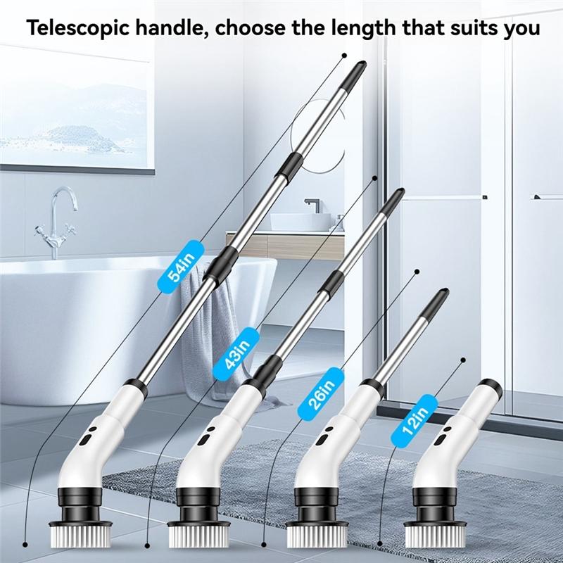9 Replaceable Brush Heads Electric Scrubber Cordless Cleaning Brush With IPX7 Waterproof Adjustable & Detachable Long Handle
