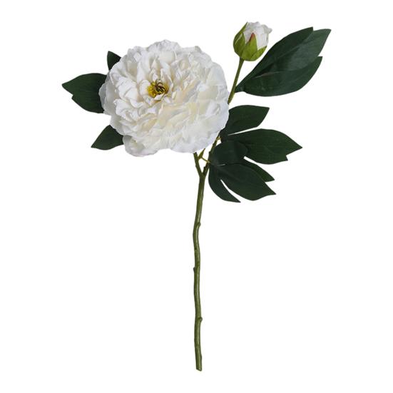 

Искусственный пион с зелеными листьями 2 головки реалистичный поддельный шелковый цветок белый