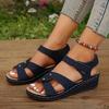 Fashion Low Sandals Woman Leather Shoes Lady 2025 Large Size Suit Female Beige Clogs Wedge Summer Heels Open Toe Low-heeled New Comfort