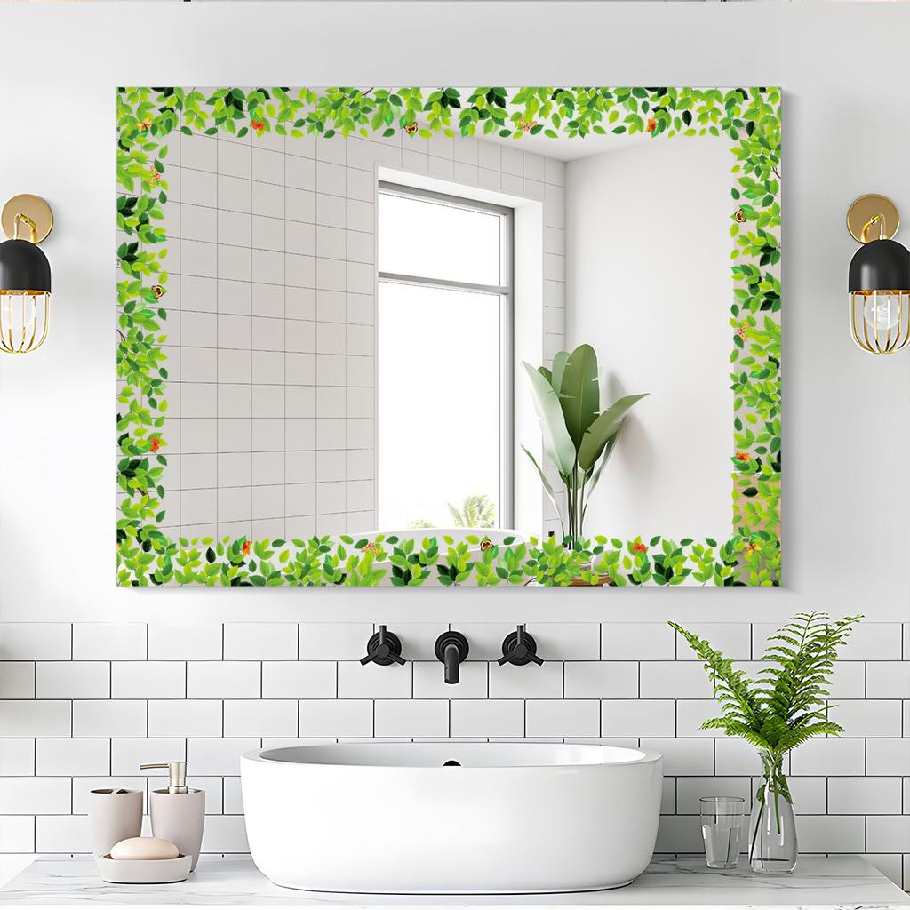 Fresh Green Vine Leaf Butterfly Self Adhesive Border Wall Sticker Bathroom Glass Mirror Frame Decor
