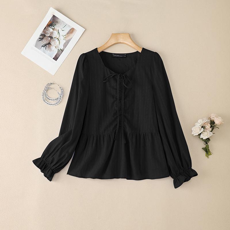 

ZANZEA Женская повседневная блузка с квадратным воротником и длинными рукавами S чёрный