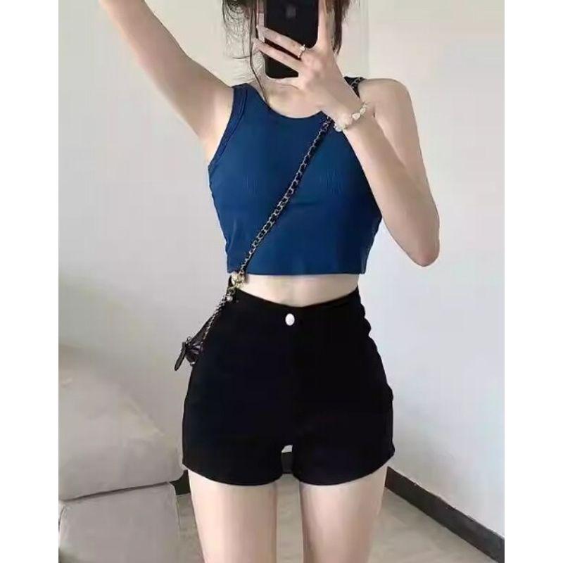 

Black Denim Shorts Women s Summer Thin Plus Size Plus Size Ladies Outwear Breasted Belly Contracting Ultra High Waist Wide Leg A- line Hot Pants Black Regular Style S