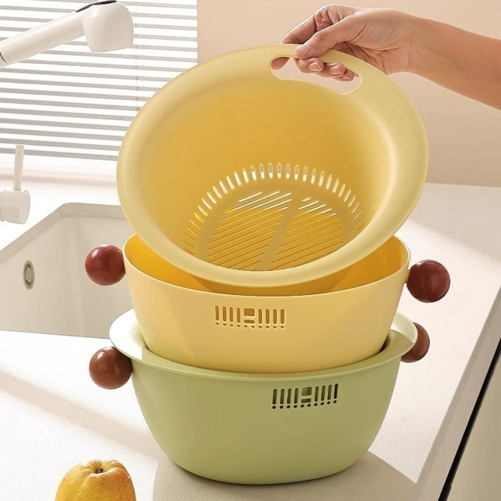 Double Layer Fruit Vegetable Washing Bowl Water-Filtering Basin Food Storage Container  Household