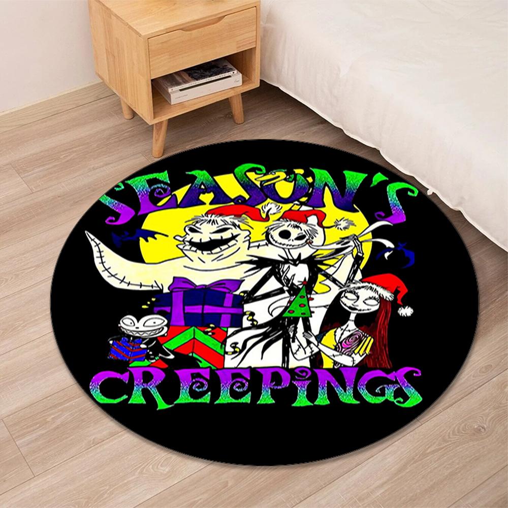 The Nightmare Before Christmas Printed Round Rug Carpet Chair Rug Area Rug Entryway Doormats,for Office Chair Living Room Bedroom Kitchen Room.