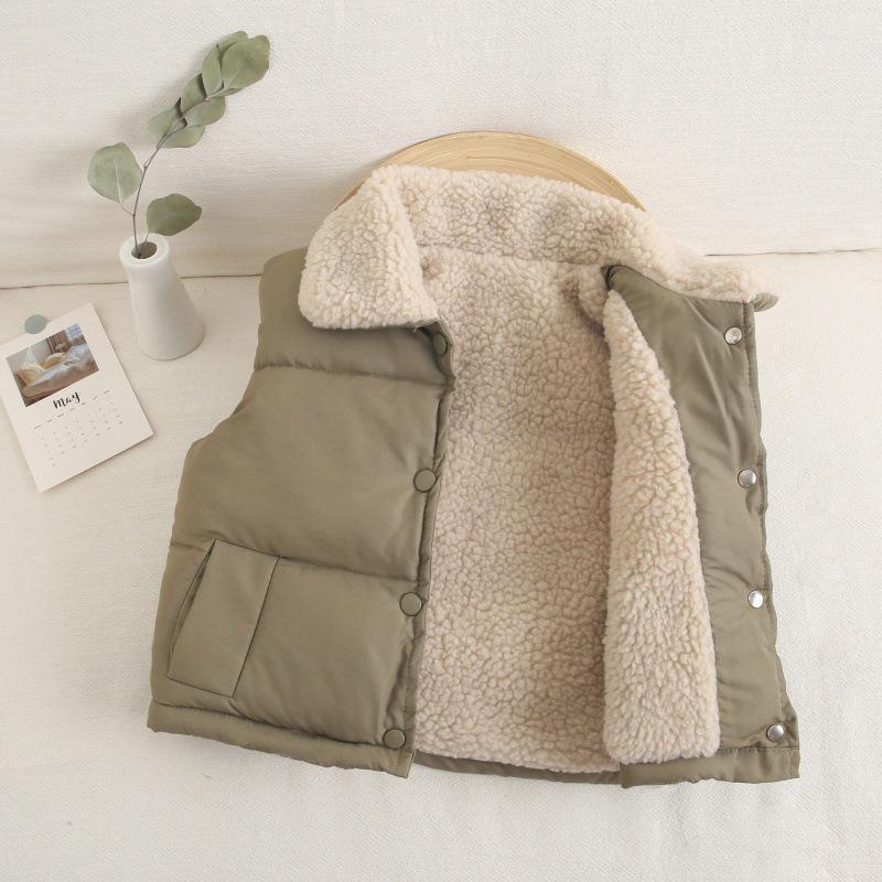 Children's Lamb Wool and Cotton Vest for Fall/Winter - Fashionable Solid Color for Boys and Girls