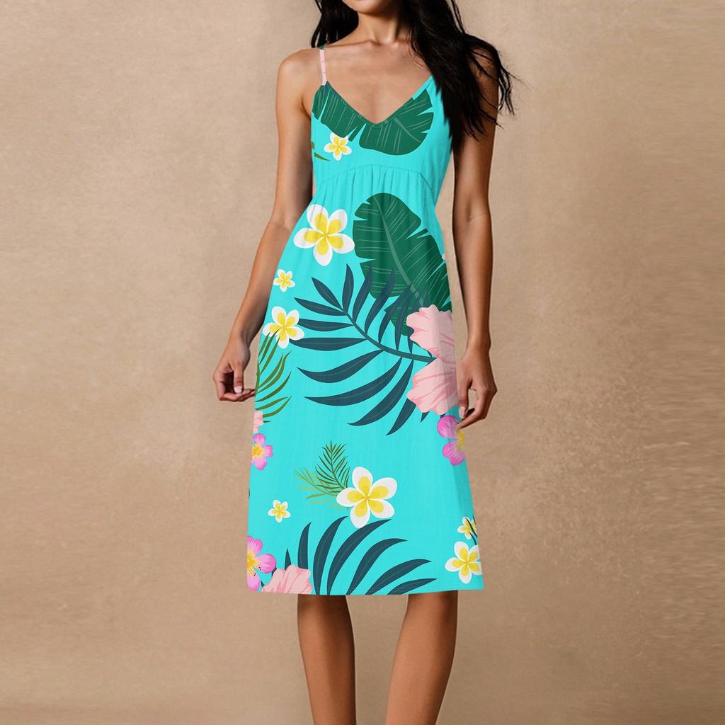 Women's Spaghetti Strap Backless Bow Loose Casual Beach Holiday Dress Sundress