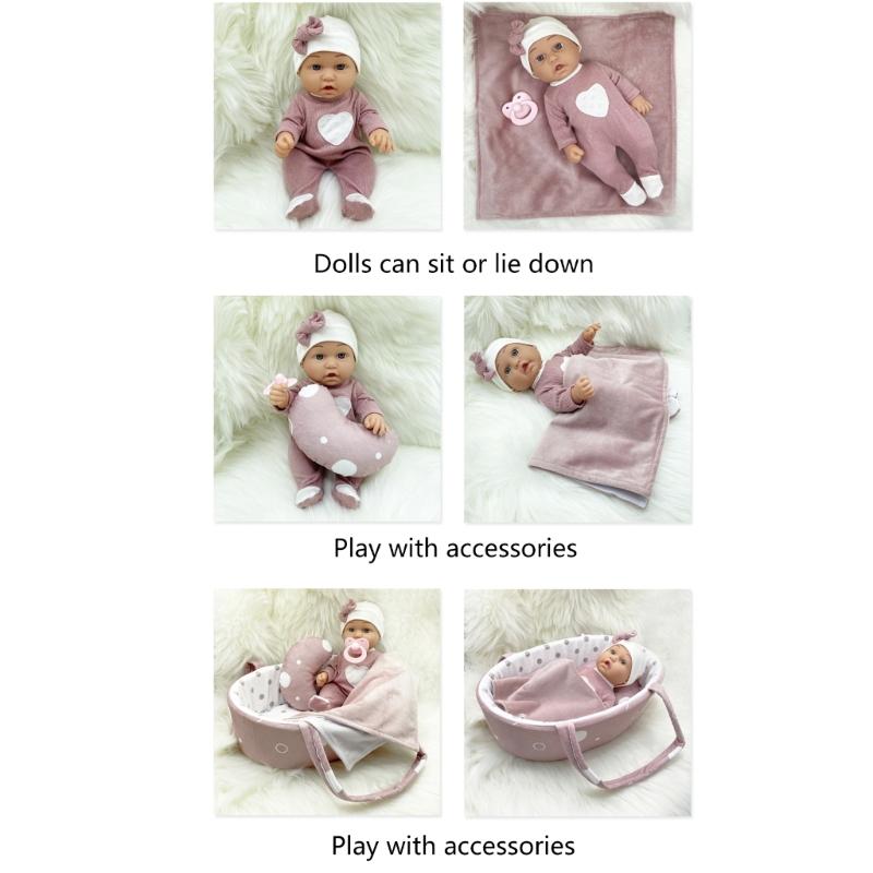30cm Simulation Baby Doll Realistic Rebirth Doll with Nipple/Blanket/Bassinet/Pillow for Baby Kid Appease Accompany