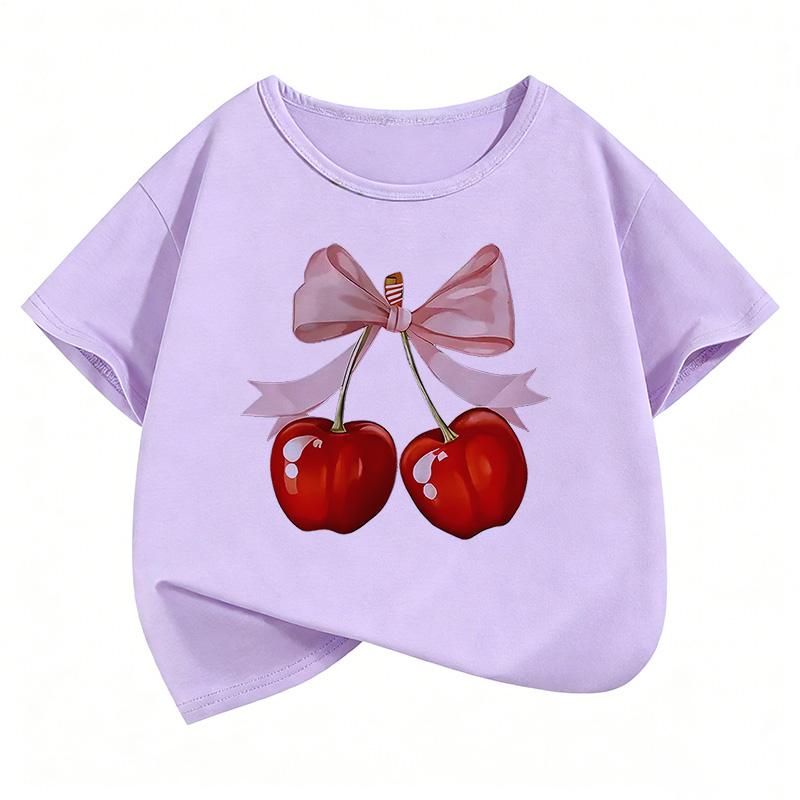 Fashion Y2k Cherry Design T Shirts Graphic Kids Children's T-shirt Girls Summer Spring Casual Top Tee Shirt