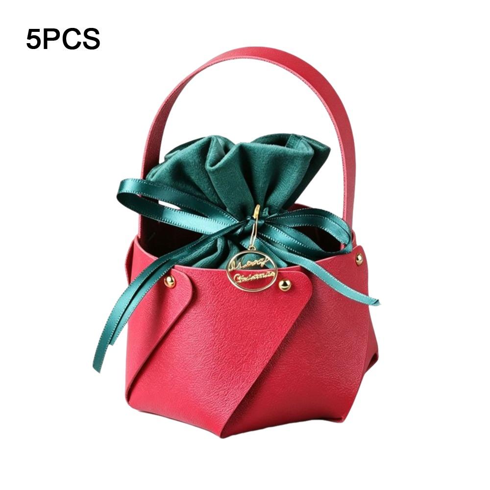 Red Green Design Christmas Gift Bags Flannel Fabric Leather Handled Bags Candy Bags  Wedding Favors