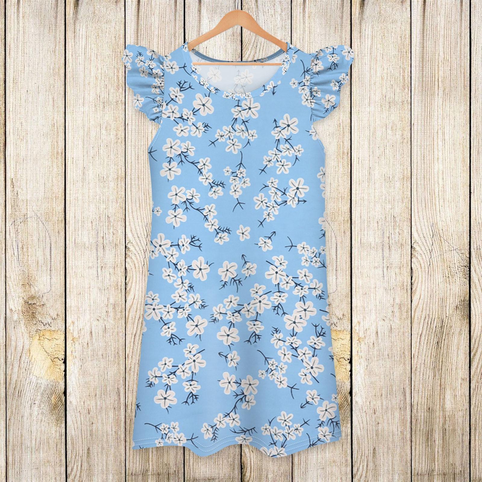 

Детское платье с рукавами-крылышками, юбка с принтом, повседневное платье 130 синий