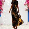 Women Plus Size V Neck Short Sleeve Rainbow Tie Dye Printed Long Dress