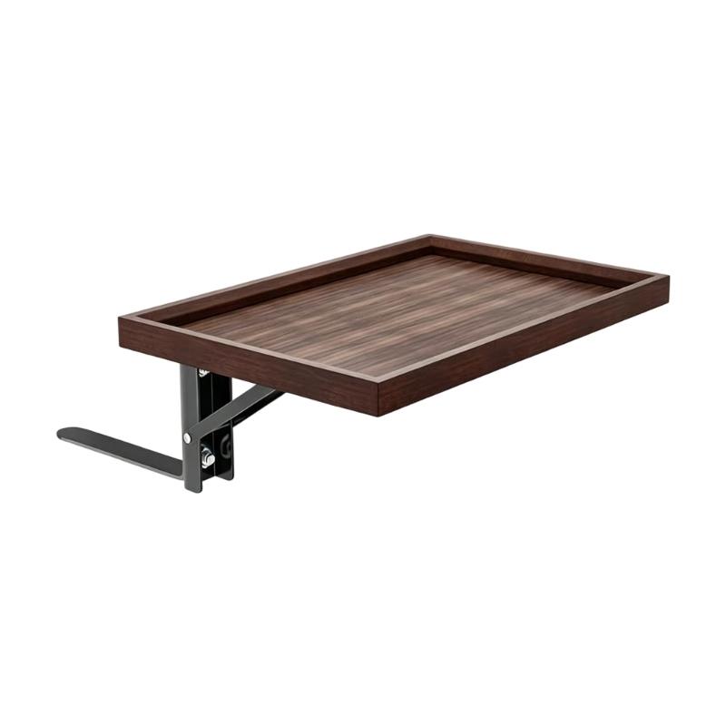 Small Room Bed Shelf Tray with Slip Under Mattress Fit, Raised Lip Wood Top, and Fold-Up Form for Sofa Side Use