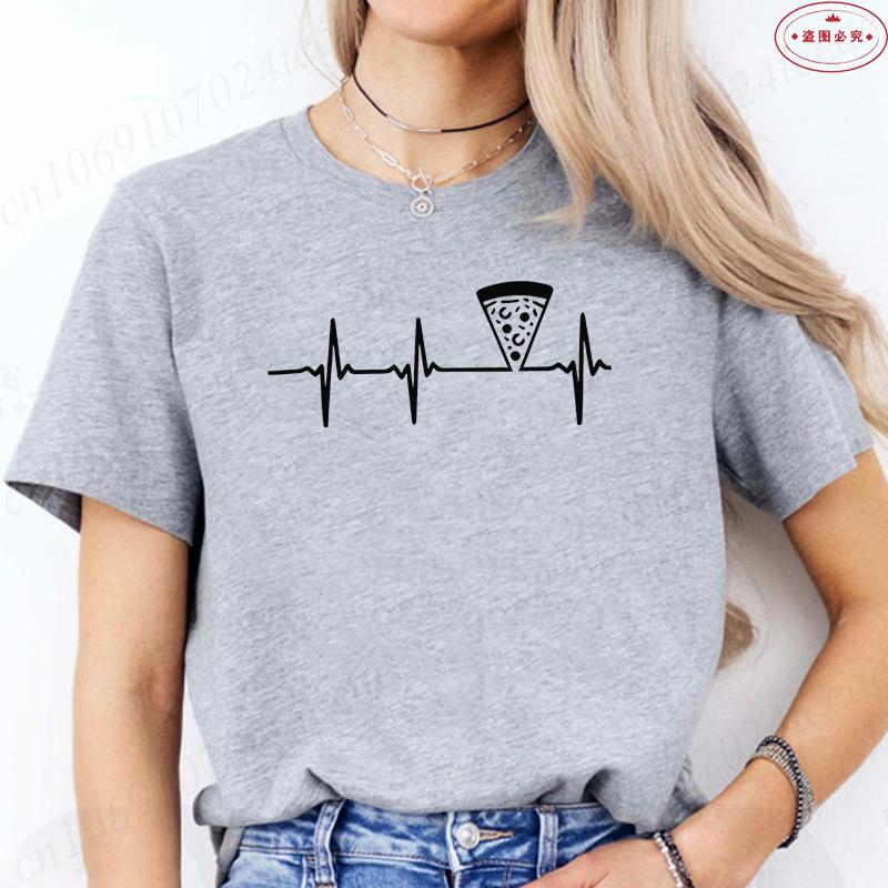 Women's Pizza Lover T-Shirt, 'Pizza Is Life' Retro Block Text Print Tee, Harajuku Short Sleeve O Neck Tops Aesthetic Clothing