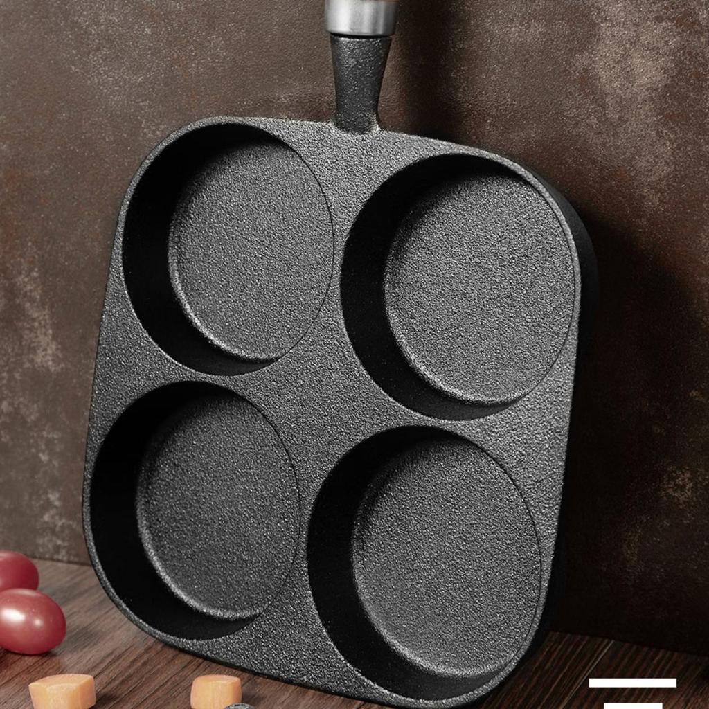 Telssida Cast Iron Four-Hole Egg Pan, Burger Mold, Breakfast Pan, Non-Coated Egg Waffle Pan, Mini Flat Non-Stick Pan